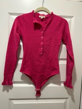 andthewhy Hot Pink Button-Up Knit Top
